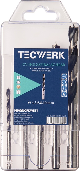 TECWERK Holzspiralbohrer-Satz Ø 3, 4, 5, 6, 7, 8, 9,10 mm