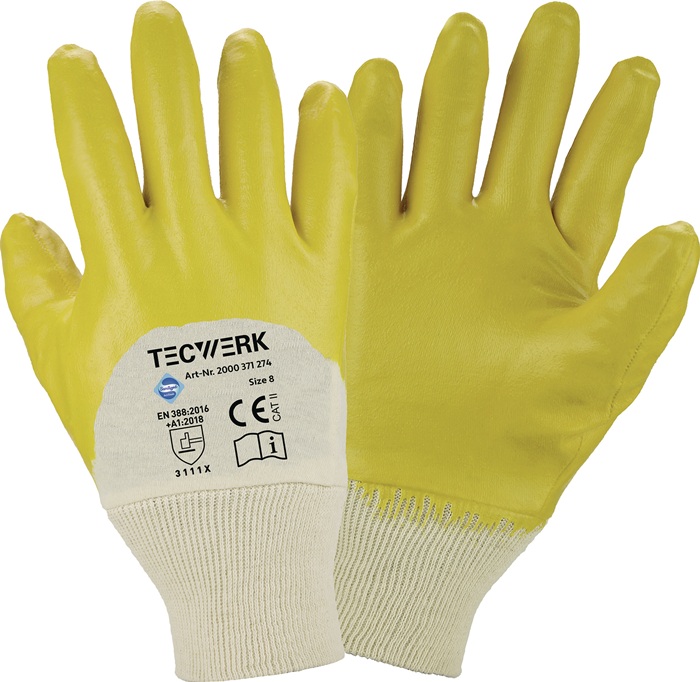 TECWERK Handschuhe Ems Gr.8 gelb besonders hochwertige Nitrilbeschichtung TW - Vorteilspack
