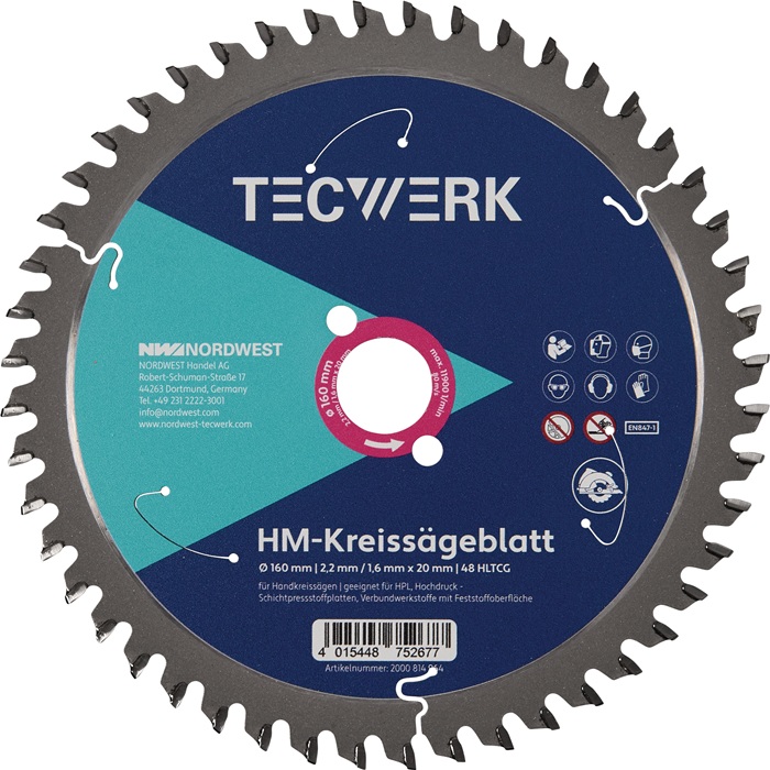 TECWERK Handkreissägeblatt AD 160mm Z.48 HLTCG Schnitt-B.2,2mm TECWERK