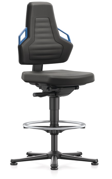 BIMOS Arbeitsdrehstuhl Bodengleiter + Fußring Grifffarbe blau
