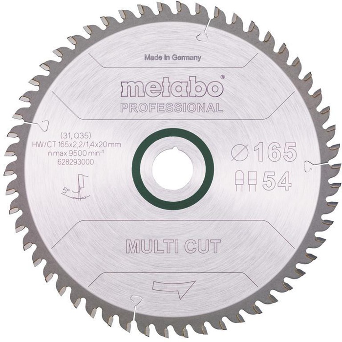METABO Kreissägeblatt multi cut professional D165x2,2/1,4xB20mm Z.54 FZ/TZ 5Grad neg
