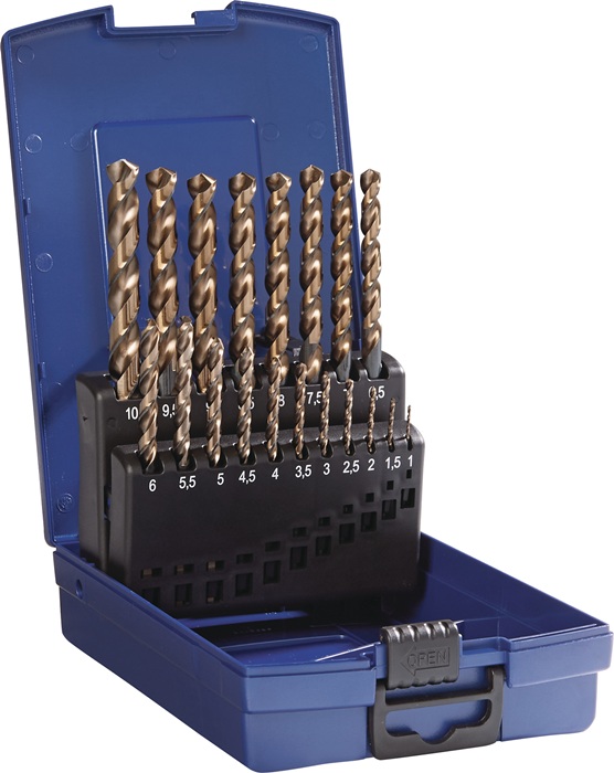 TECWERK Spiralbohrersatz DIN338 Typ VA D.1-10x0,5mm HSS-Co5 dampf.19tlg.Ku.-Kass.TECWERK