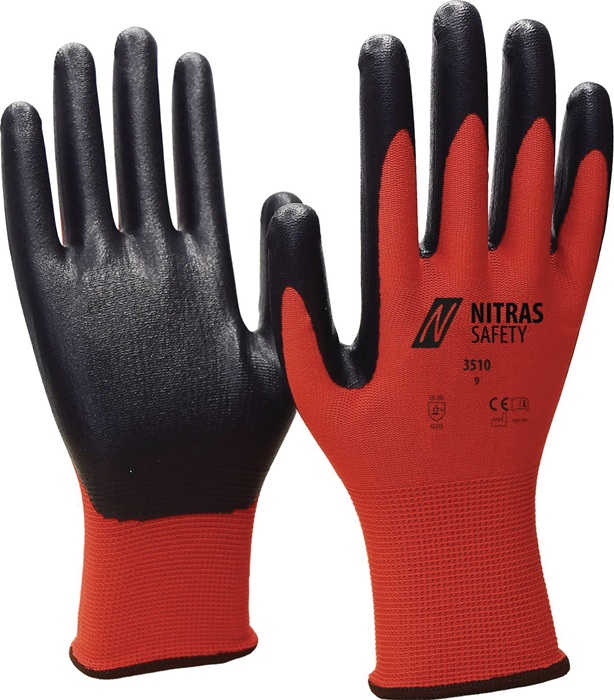 NITRAS SAFETY Handschuhe Nitril Foam Gr.8 rot/schwarz Nyl.m.Nitrilschaum - Vorteilspack