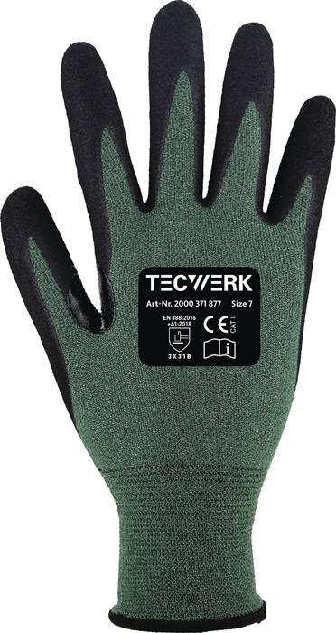 TECWERK Schnittschutzhandschuhe Mosel Gr.7 grün/schwarz EN 388 PSA II 10PA TW - Vorteilspack