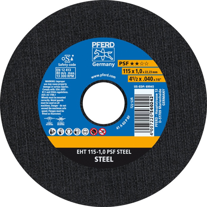 PFERD TOOLS Trennscheibe PSF STEEL D115x1mm ger.STA Bohr.22,23mm PFERD - Vorteilspack