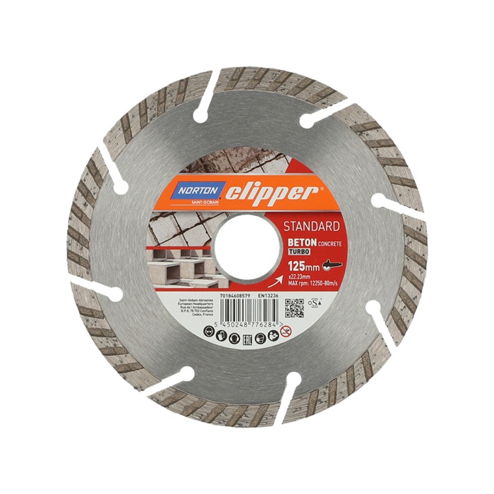 NORTON CLIPPER Diamanttrennscheibe Stand.Beton Turbo D.125mm Seg.-H.8mm Seg.-B.2,8mm