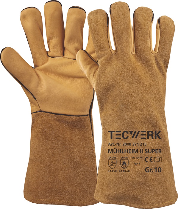 TECWERK Schweißerhandschuhe Mühlheim II Super Gr.9 gelb EN 388/407/12477 6PA TW - Vorteilspack