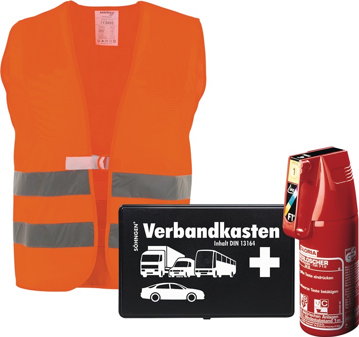 KFZ-Sicherheits-Set Feuerlöscher, Warnweste, Verbandkasten