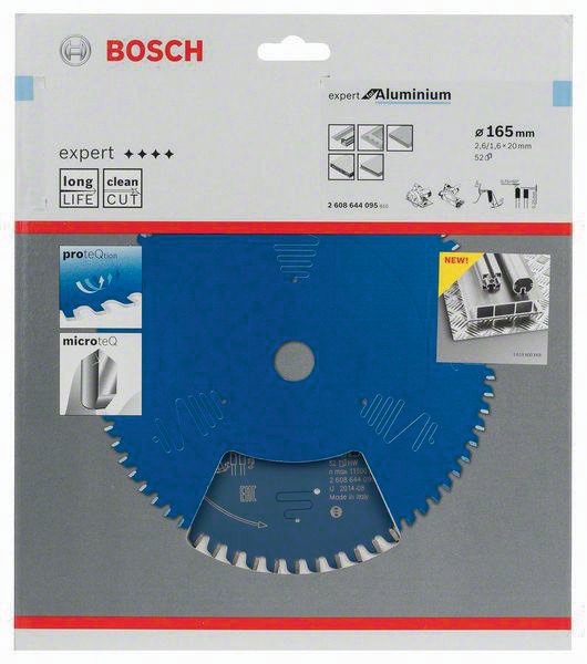 BOSCH Kreissägeblatt EXPERT for Alu.AD 165mm Z.52 HLTCG Bohr.20mm Schnitt-B.2,6mm