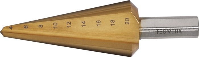TECWERK Blechschälbohrer Bohrber.4-20mm HSS TiN Gesamt-L.71mm Z.2 TECWERK