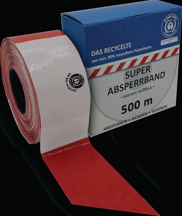 KELMAPLAST Absperrband L.500m B.80mm rot/weiß geblockt,recycelt 500m/Karton KELMAPLAST