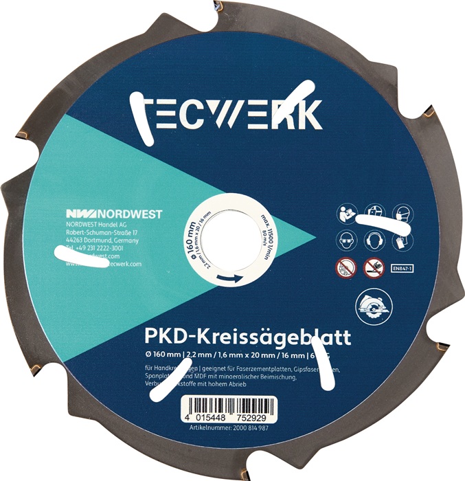 TECWERK Handkreissägeblatt AD 160mm Z.6 PKD Schnitt-B.2,2mm TECWERK