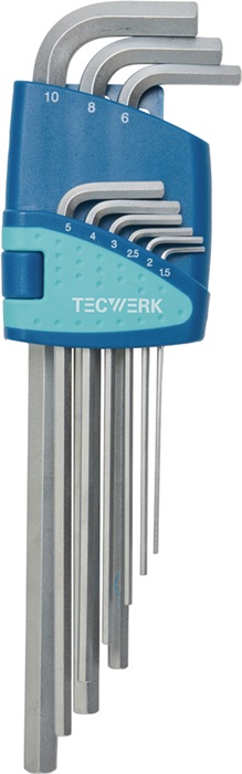 TECWERK Sechskantwinkelschraubendrehersatz 9-tlg.Ku.-Halter SW 1,5-10mm TW