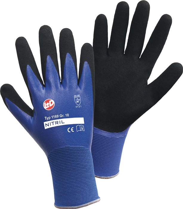 L+D Handschuhe Nitril Aqua Gr.8 blau/schwarz 100%Nyl.m.Nitrilbeschichtung - Vorteilspack