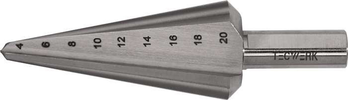 TECWERK Blechschälbohrer Bohrber.4-20mm HSS-Co Gesamt-L.71mm Z.2 TECWERK