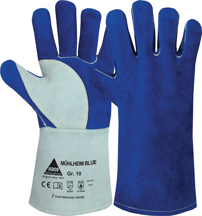 HASE Schweißerhandschuhe Mühlheim Blue Gr.8 blau/grau Rindspaltleder - Vorteilspack