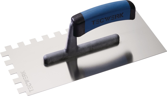 TECWERK Glättekelle L.280mm B.130mm Zahn 12x12 VA S.0,7mm TECWERK