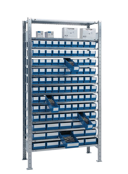 TECWERK Steckregal H2000xB1000xT400mm Grundregal 14 Stahl-Bd.90x3,15x4 blau TECWERK