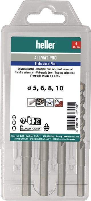 HELLER Universalbohrer-Satz 4-teilig 5/6/8/10 mm