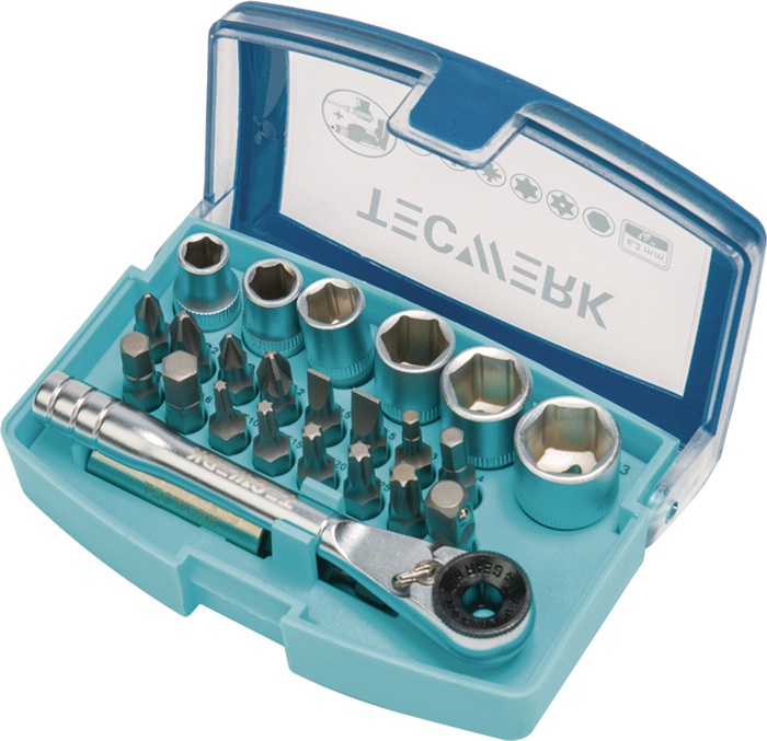 TECWERK Bit-/Steckschlüsselset 24-tlg.Schlitz/PH/PZD/T/Knarre/6 Nüsse TECWERK