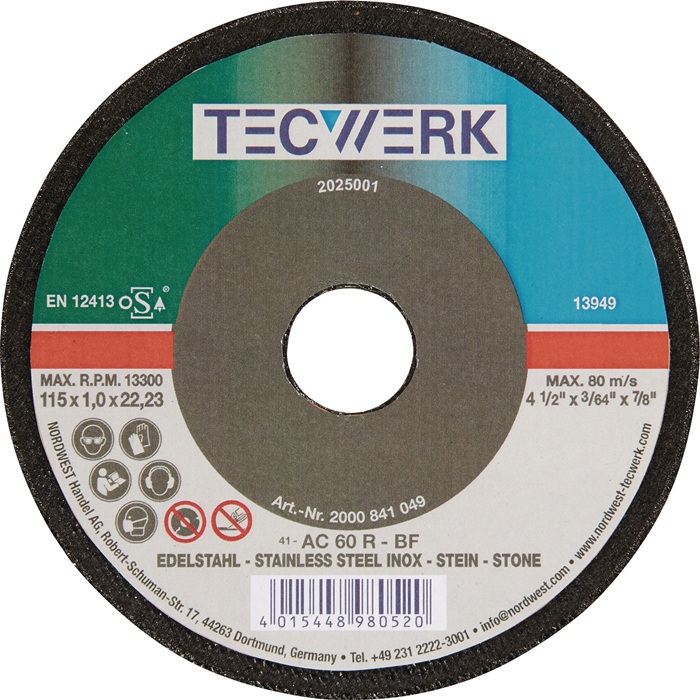 TECWERK Trennscheibe D115x1mm ger.STA/STE Bohr.22,23mm TECWERK - Vorteilspack