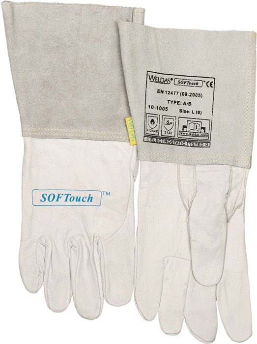 WELDAS Schweißerhandschuhe Gr.L (9) natur Kalbsnarben-/Rindspaltleder/Softtouch 5 PA - Vorteilspack