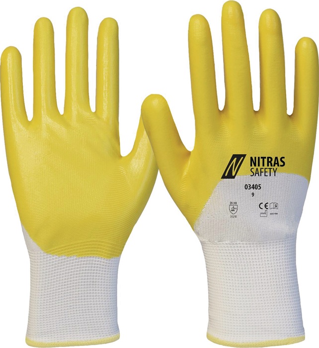 NITRAS SAFETY Handschuhe 03405 Gr.8 weiß/gelb PES m.Nitril EN 388 PSA II 12 NITRAS SAFETY - Vorteilspack