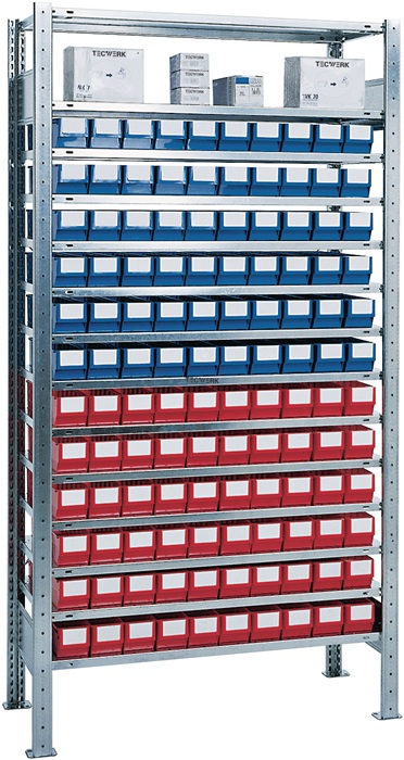 TECWERK Steckregal H2000xB1000xT400mm Grundregal 12 Stahl-Bd.60x3 blau,60x3 rot TECWERK