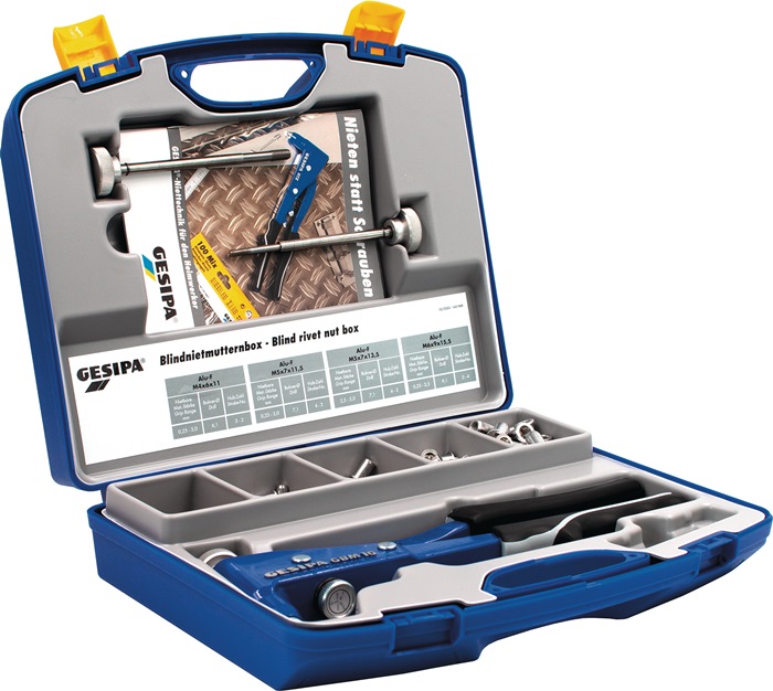 GESIPA Blindnietmutternsortimentbox 156tlg.Zange GBM10 u.Blindnietmutter M4-M6