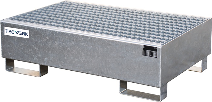 TECWERK Auffangwanne 215l L1200xB800xH360mm Stahlbl.m.Gitterrost silber TECWERK