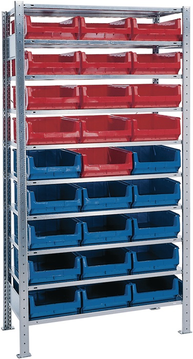 Steckregal H2000xB1000xT500mm Grundregal 10 Stahlbd.14xMK2Z blau,13xMK2Z rot TW