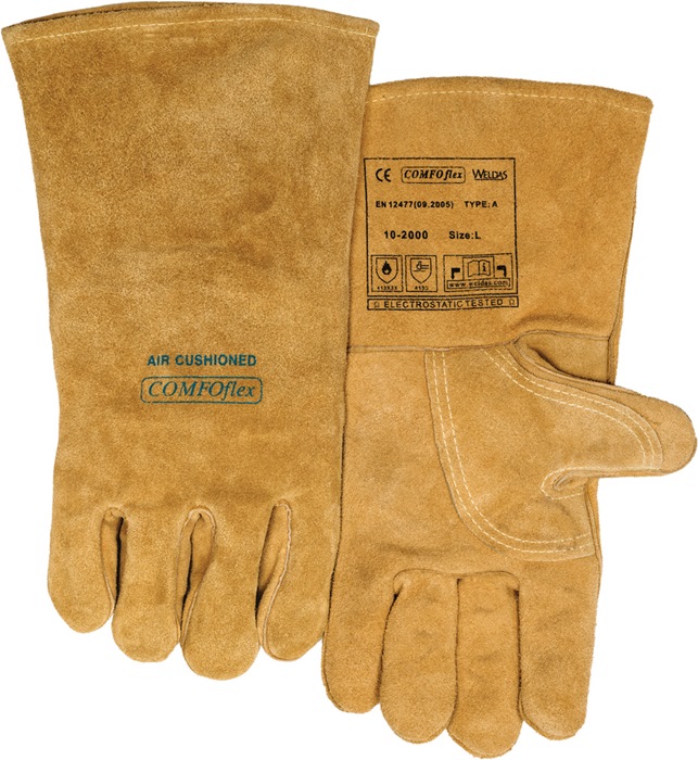 WELDAS Schweißerhandschuhe Bucktan Gr.L (9) gelb Rindspaltleder 5 PA - Vorteilspack