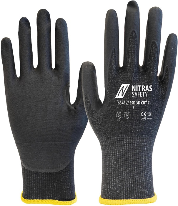 NITRAS SAFETY Schnittschutzhandschuhe ESD 3D CUT C Gr.8 anthrazit/schwarz EN 388 PSA II - Vorteilspack