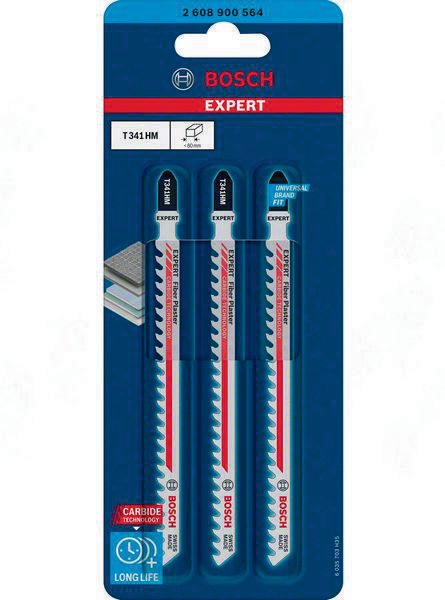 BOSCH Stichsägeblatt Fiber Plaster T 341 HM Gesamt-L.132mm Zahnt.4,3mm 3 St./Karte