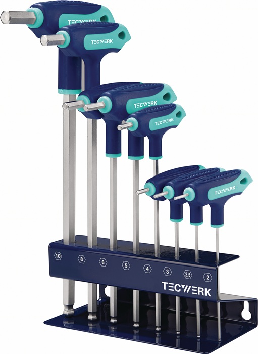 TECWERK Stiftschlüsselsatz 8-tlg.SW 2-10 Quergriff,Kugelkopf,Seitenabtrieb TW