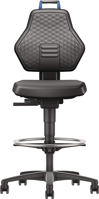 TECWERK Arbeitsdrehstuhl Rl.+Fußring Kunstleder schwarz Grifffarbe blau 580-860mm TW