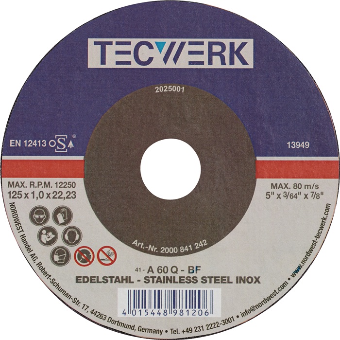 TECWERK Trennscheibe INOX D115x1mm ger.INOX Bohr.22,23mm TECWERK - Vorteilspack