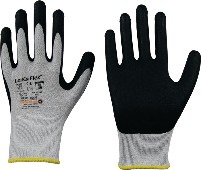 LEIPOLD Handschuhe LeikaFlex® Touch 1464 Gr.7 grau/schwarz EN 388 PSA II 12 - Vorteilspack