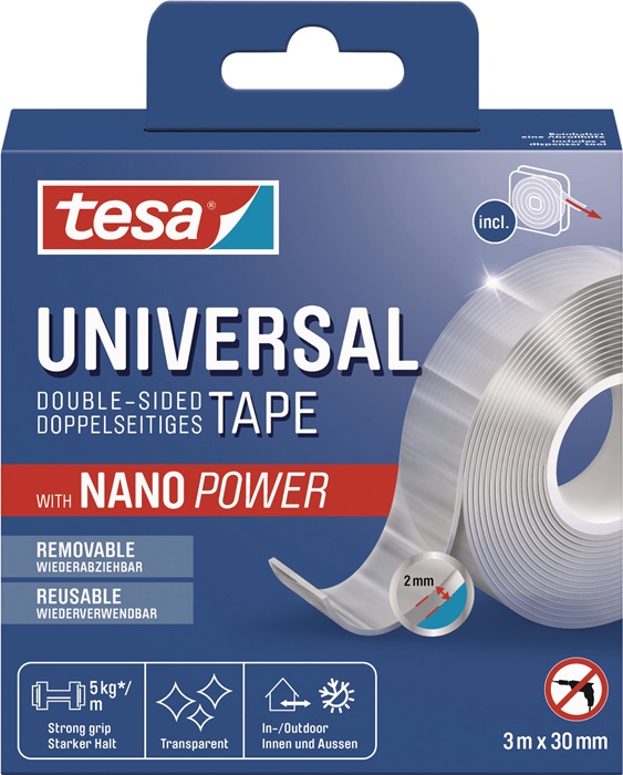 TESA Doppelseitiges Klebeband univ.tape nano 55810 transp.L.3m B.30mm TESA - Vorteilspack