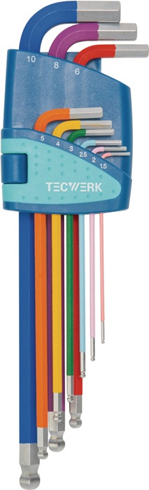 TECWERK Winkelschraubendrehersatz 9-tlg.Ku.-Halter SW 1,5-10mm lang farbcod.,Kugelk.TW