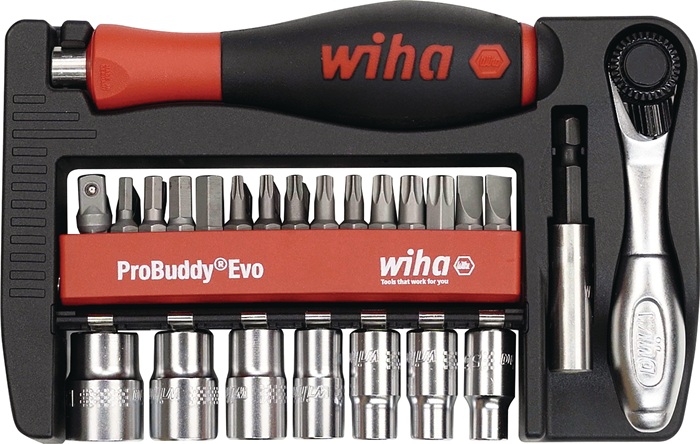 WIHA Bit-/Steckschlüsselset ProBuddy Evo 40-tlg.Schlitz/PH/PZD/TX/TX-BO/Knarre/Bits
