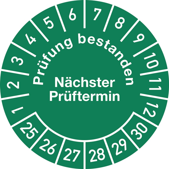 Mehrjahresprüfplakette D.30mm Prüfung bestanden 25-30 Folie Btl.a 100 St.