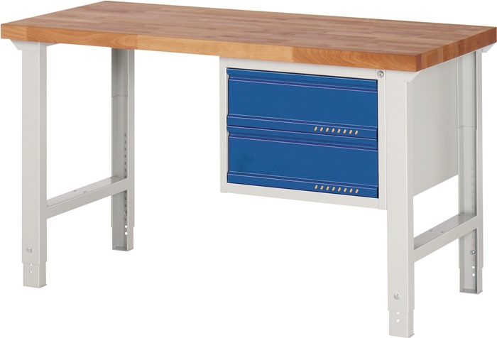 TECWERK Werkbank Ser.BK 650 B1500xT700xH790-1140mm Buche lichtgrau/blau 2 Schubl.TECWERK