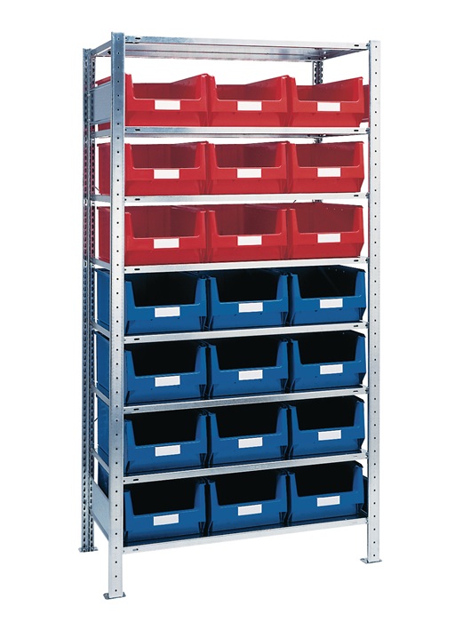 Steckregal H2000xB1000xT500mm Grundregal 8 Stahlböden 12xMK2 blau,9xMK2 rot TW
