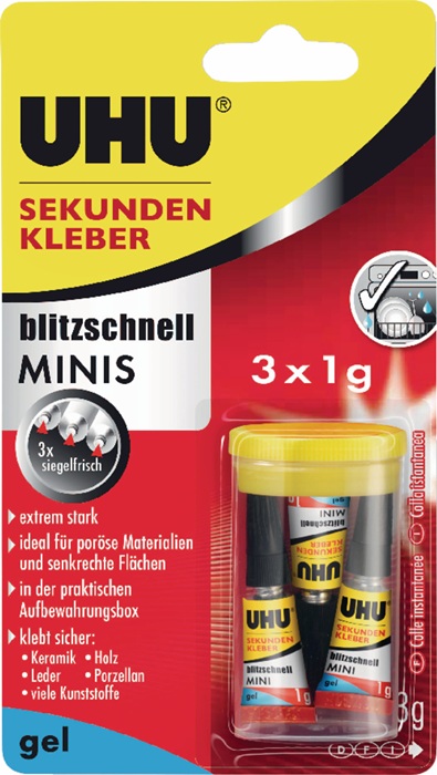 UHU Sekundenkleber blitzschnell SUPERGEL 3x 1g farblos Tube UHU - Vorteilspack