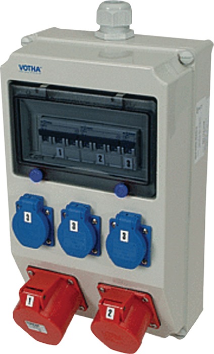 JÄGER DIREKT Kunststoffwandverteiler Verschraubung M32 1xCEE 32 A,1xCEE 16 A,3x230V