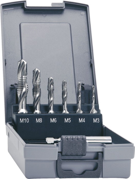 TECWERK Kombigewindebohrer-Bit-Satz DIN 3126 M3-M10 7tlg.HSS-G Ku.-Kass.TECWERK