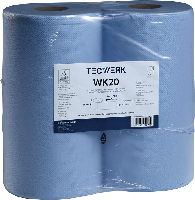 TECWERK Putztuch WK 20 L.ca.360 mmxB.ca.380mm blau 2-lagig,volumengeprägt TECWERK - Vorteilspack