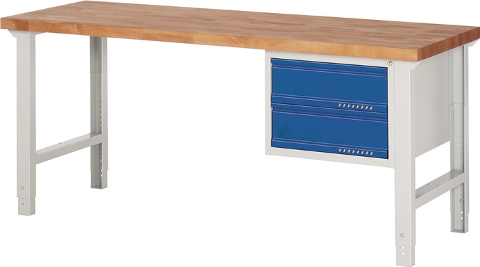 TECWERK Werkbank Ser.BK 650 B2000xT700xH790-1140mm Buche lichtgrau/blau 2 Schubl.TECWERK