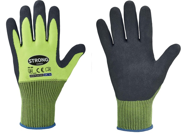 STRONGHAND Handschuhe Flexter Gr.7 neogelb/grau EN 388 PSA II 12 PA - Vorteilspack